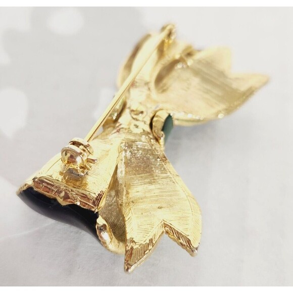 Vintage Brooch Pin Bow Ribbon Enamel Blue Green Gold - Picture 5 of 9